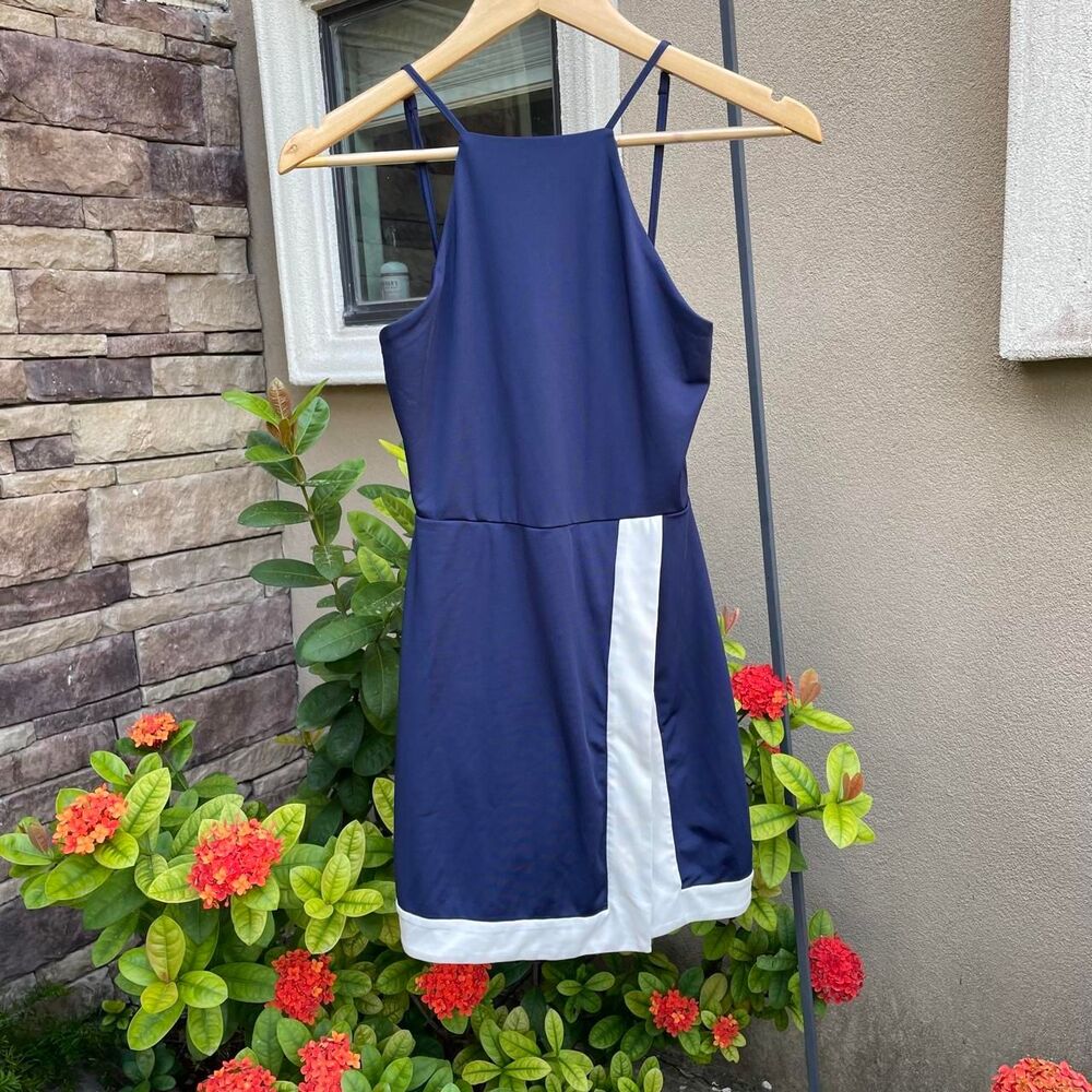 Staud navy exercise tennis dress with white trim